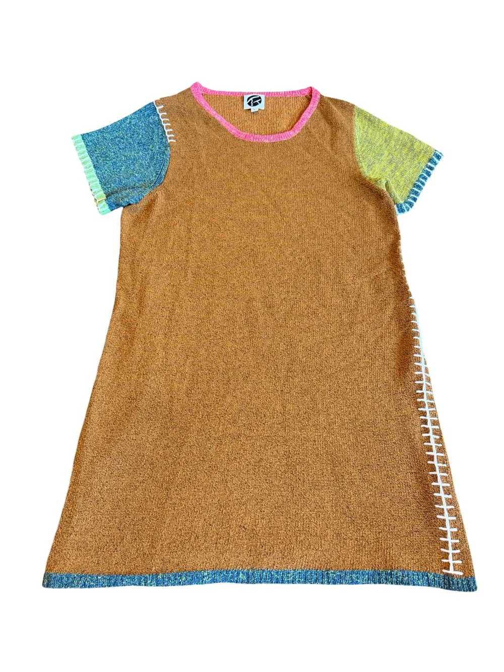 Yan Yan Knits Short Sleeve Dress Colorblock Stretch Sweater Size Large Women's